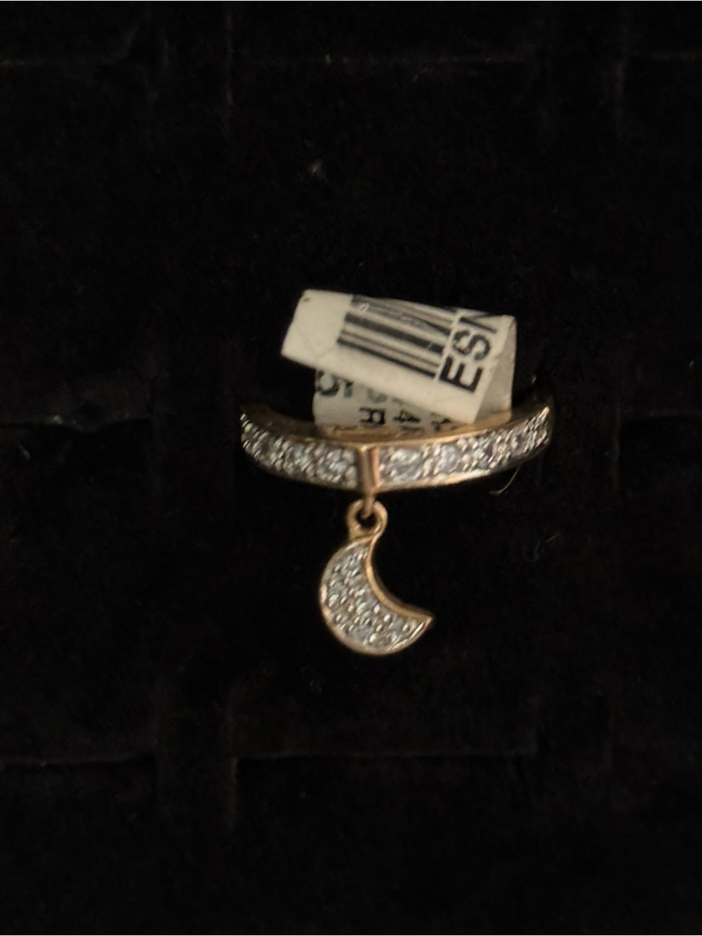 Gold-Tone Crescent Moon Charm Ring with Clear Crystals
